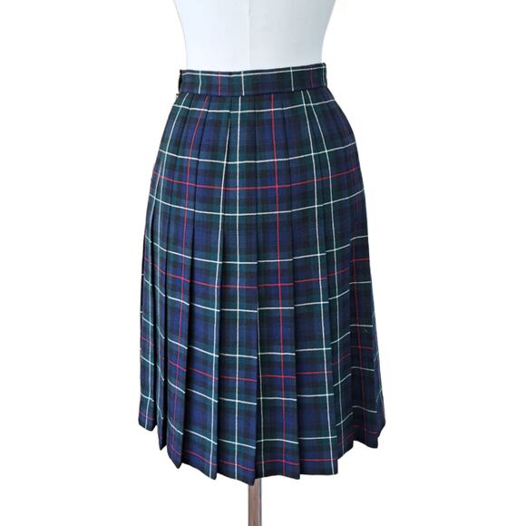Vintage Clan Laird Scottish Tartan Plaid Pleated Wool Skirt US 6 Navy Green - Picture 3 of 7